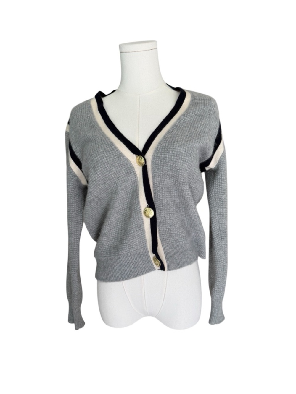 J Crew Sweater Waffle-Knit
Cardigan 100% Cashmere in Grey XS Preppy Classic